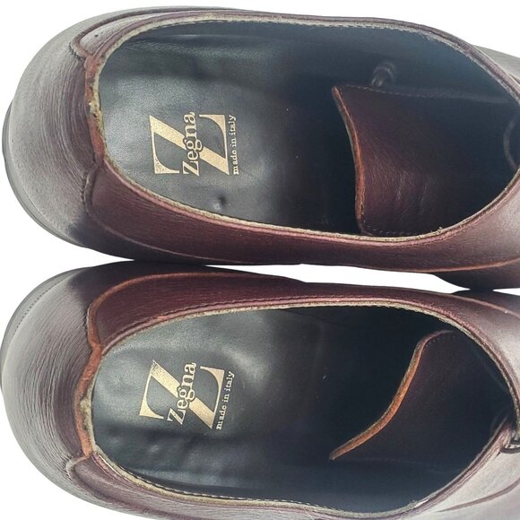 Zegna Men\'s size 10.5 Brown Leather Square Toe Oxford Dress Shoes Italy Handmade main image 4